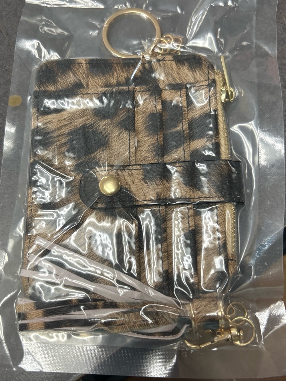 Leopard Print Card Holder Wallet with Key Ring